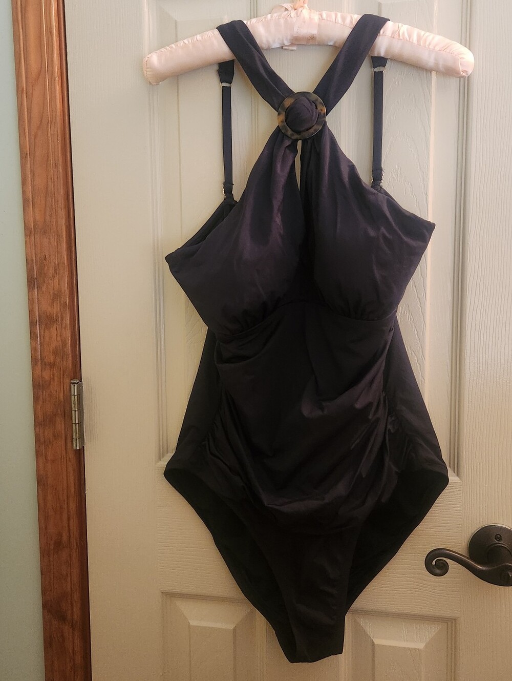 Tommy Bahama Black Keyhole Chest Swimsuit  Tortoise Shell Accent Sexy sz 14